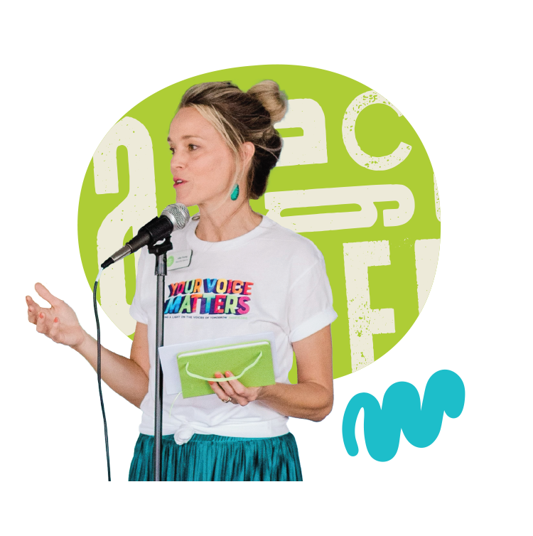 Female speaking at microphone