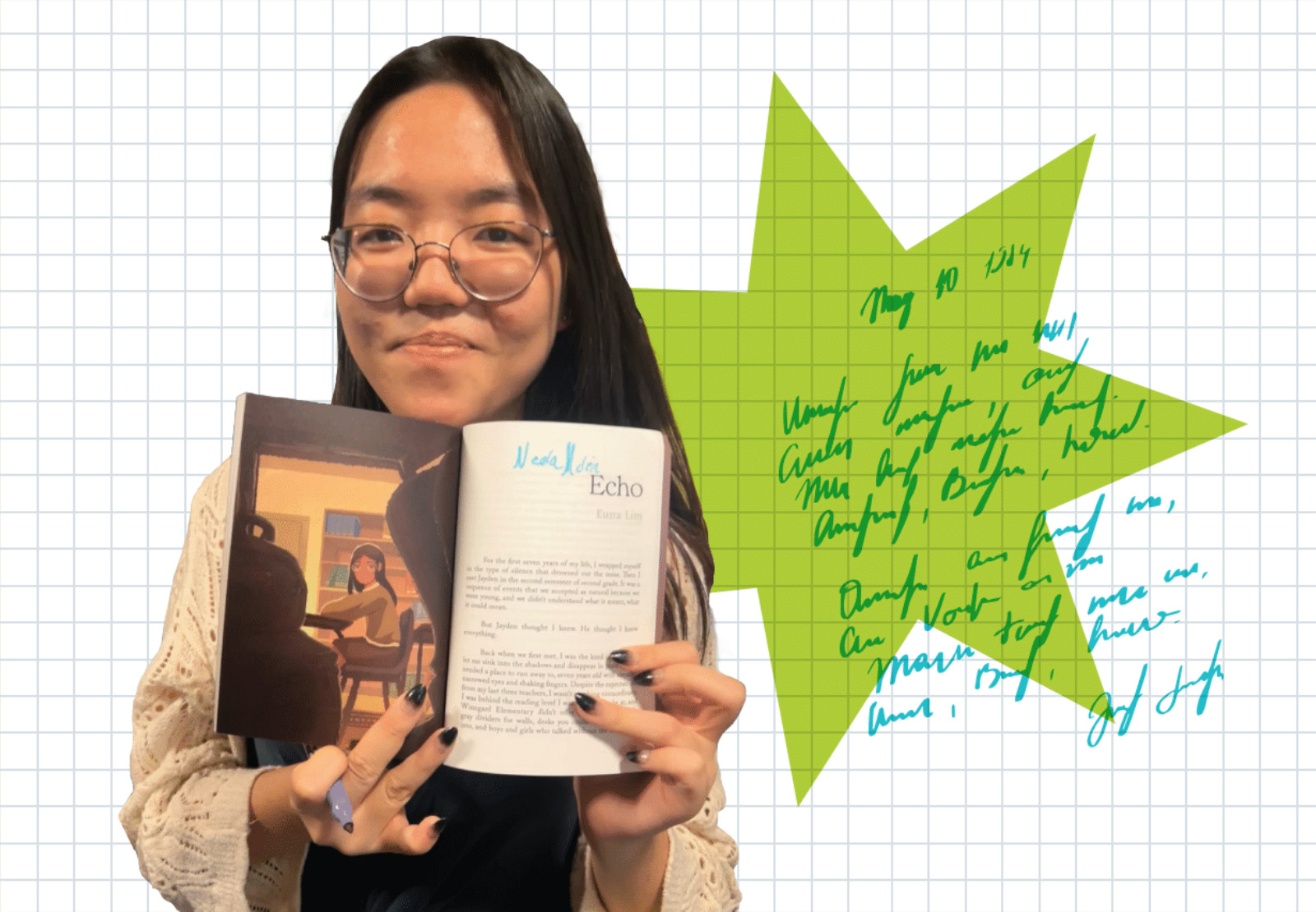 Girl showing off her published story